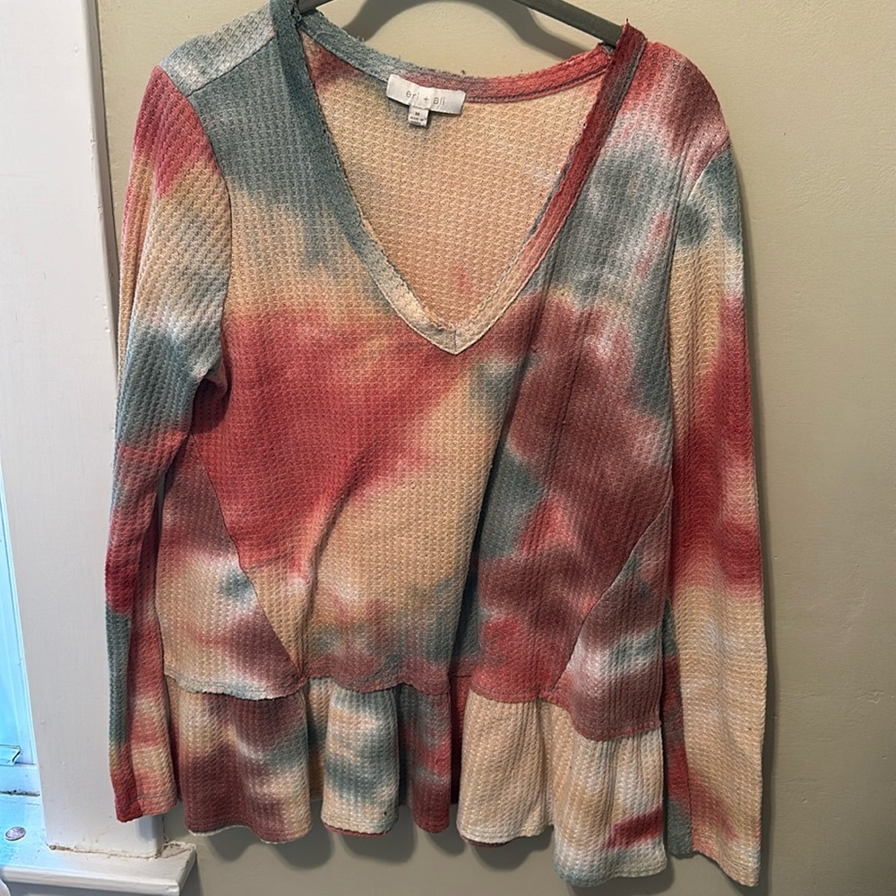 Anthropologie Tie Dye Peplum Long Sleeve
